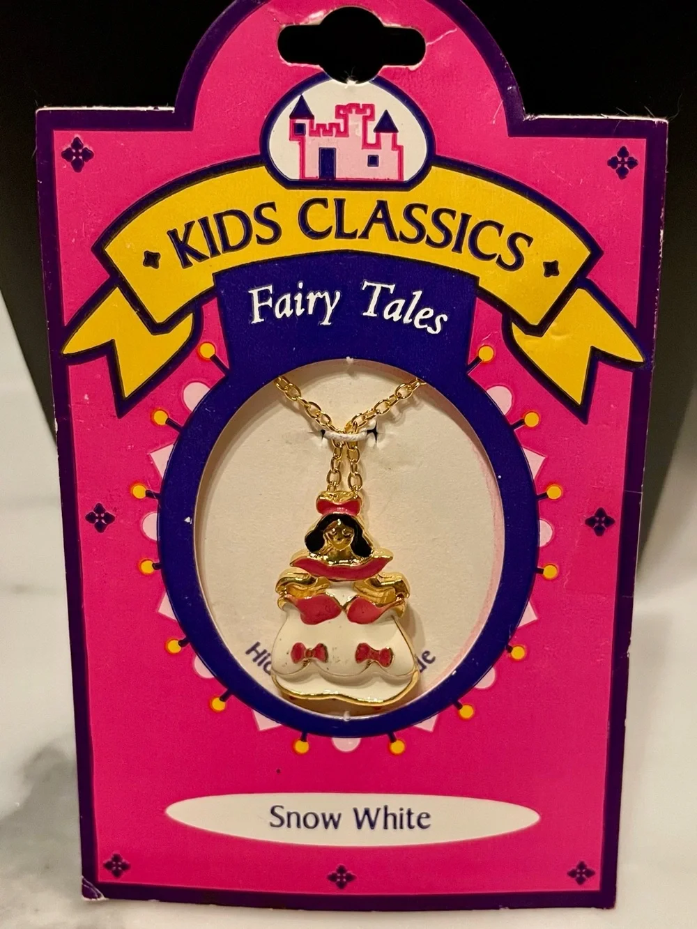 Vintage Kids Classic Snow White Enamel Pendant Necklace With Hidden Story Inside